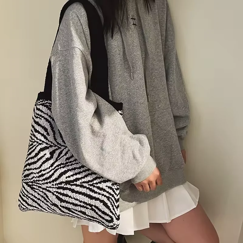 Woven Plaid Shoulder Tote with Mixed Pattern Options product reference image