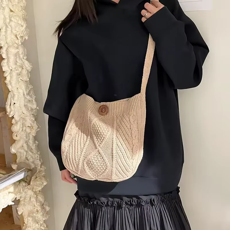 Knitted Wool Tote with Button Detail product reference image