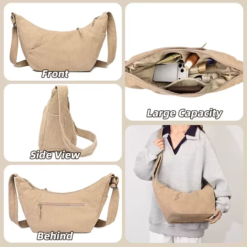 13 L Corduroy Crossbody Bag with Side Pocket product reference image
