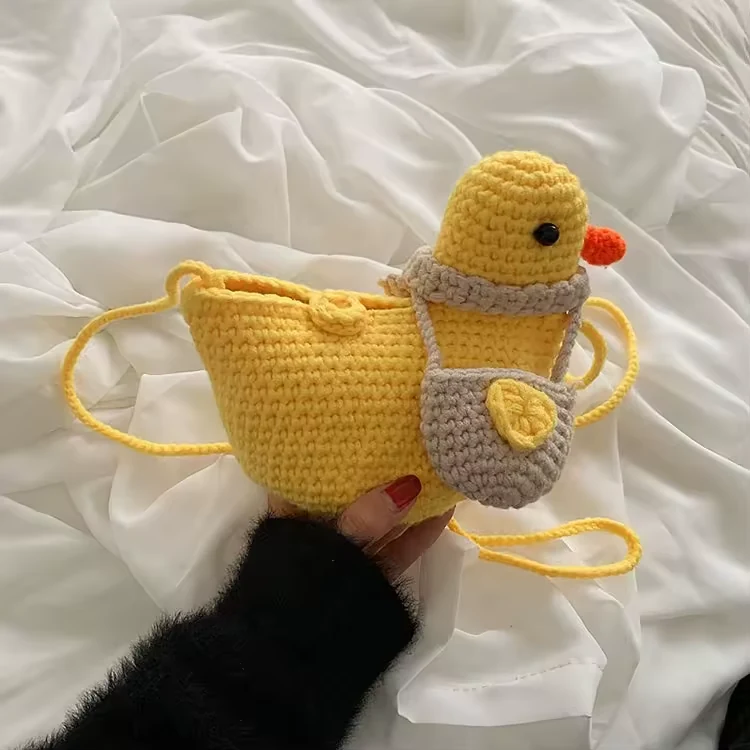 Knitted Wool Shoulder Bag with Duck Character Detail product reference image