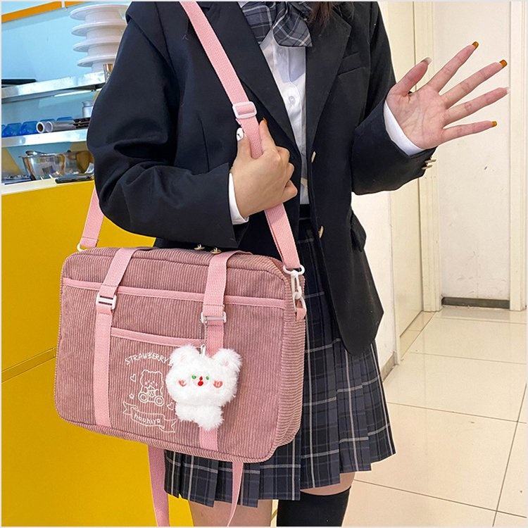 Embroidered Corduroy-Style Shoulder Messenger Bag product reference image