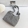 Colorful Plaid Canvas Crossbody Bag Black color SKU reference