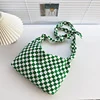 Colorful Plaid Canvas Crossbody Bag Green color SKU reference