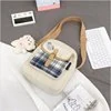 Plaid Canvas Crossbody Bag with Bear Detail Black color SKU reference