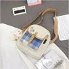 Plaid Canvas Crossbody Bag with Bear Detail Blue color SKU reference