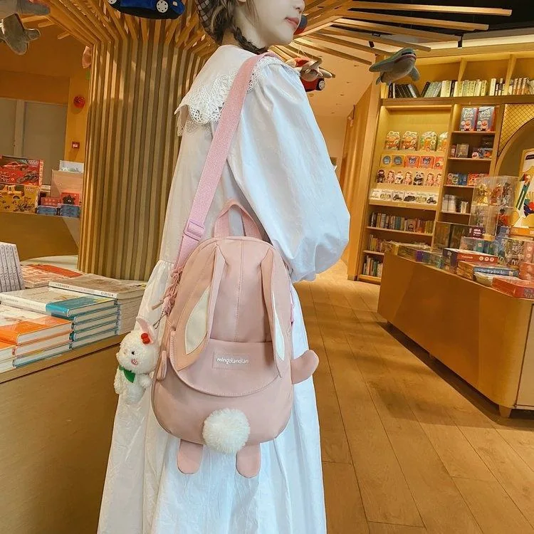 Bunny-Shape Canvas Crossbody Bag with Pendant product reference image