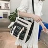 Clear-Window Plaid Crossbody Bag with Bear Pendant Black color SKU reference