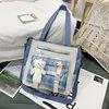Clear-Window Plaid Crossbody Bag with Bear Pendant Blue color SKU reference