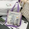 Clear-Window Plaid Crossbody Bag with Bear Pendant Purple color SKU reference