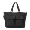 Nylon Utility Shoulder Tote with Front Pocket Black color SKU reference
