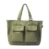 Nylon Utility Shoulder Tote with Front Pocket Olive green color SKU reference