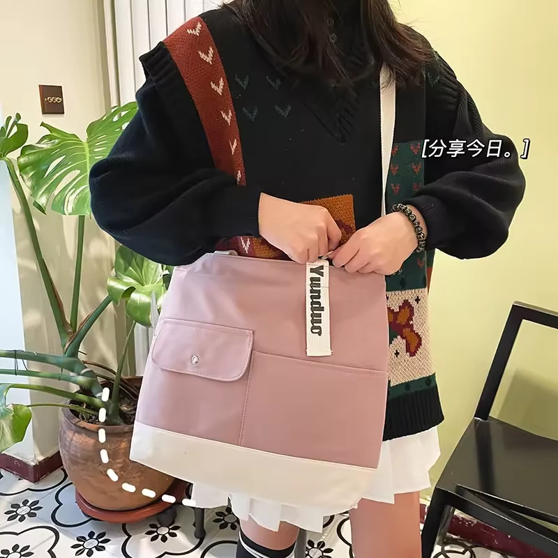 Color-Block Nylon Shoulder Tote with Zipper product reference image