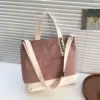 Color-Block Nylon Shoulder Tote with Zipper Pink color SKU reference