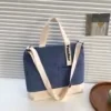 Color-Block Nylon Shoulder Tote with Zipper Blue color SKU reference