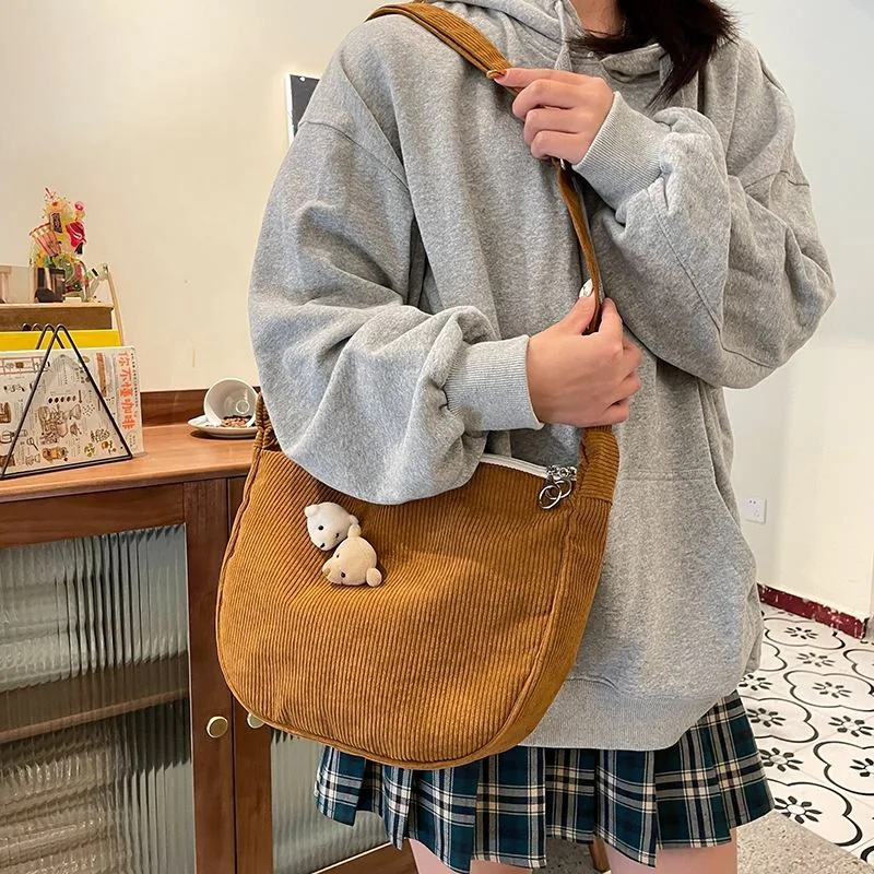 Corduroy Bear-Detail Everyday Shoulder Tote product reference image