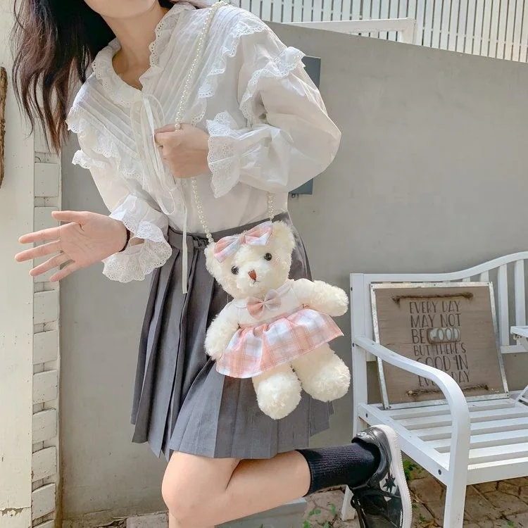 Plush Teddy-Bear Shape Bag with Chain or Pearl Strap product reference image