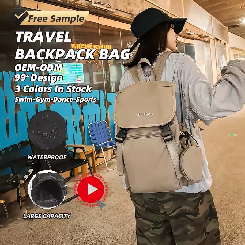 Drawstring Nylon Travel Backpack with Companion Pouch product reference image