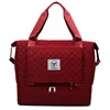 Smocked Check Nylon Duffel with Dry-Wet Storage Burgundy color SKU reference