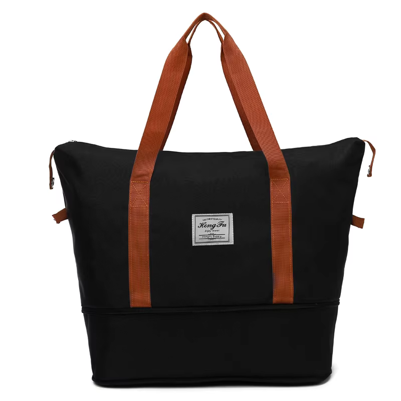 Expandable Nylon Travel Tote & Weekender Black color SKU reference