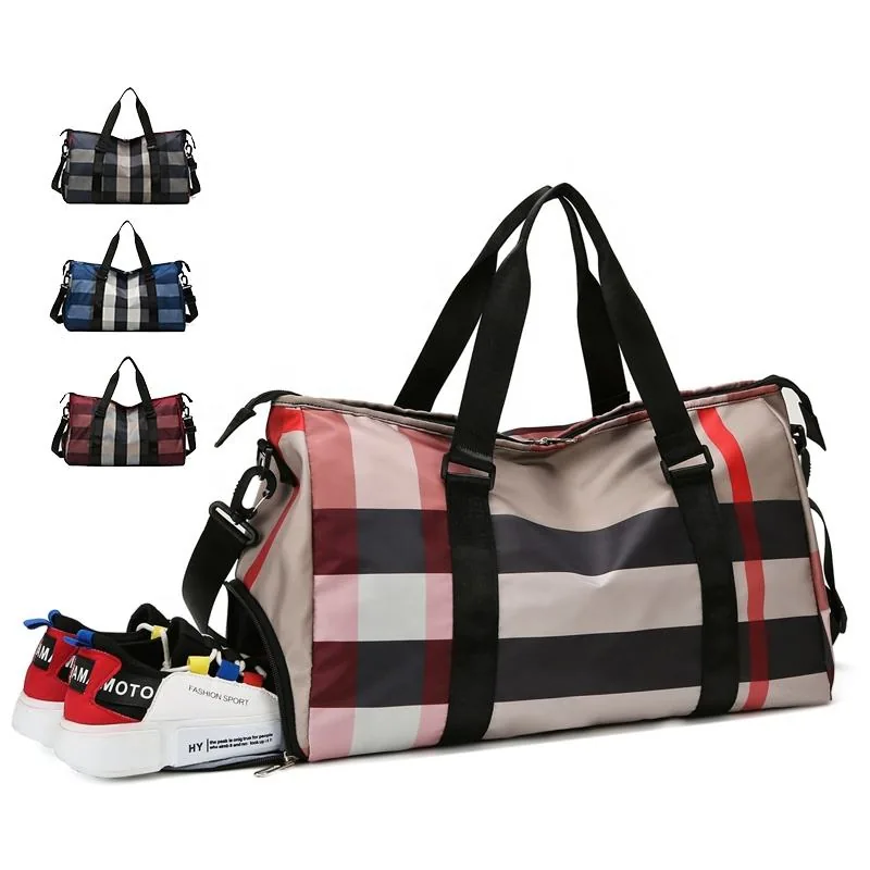 Plaid Polyester Duffel with Shoe Compartment product reference image