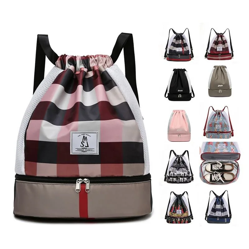 Nylon Drawstring Travel Backpack with Mesh Panels product reference image