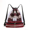Nylon Drawstring Travel Backpack with Mesh Panels Red color SKU reference