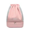 Nylon Drawstring Travel Backpack with Mesh Panels Pink color SKU reference