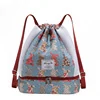 Nylon Drawstring Travel Backpack with Mesh Panels Blue 2 color SKU reference