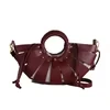 Sector-Shaped PU Handbag with Shoulder Carry Burgundy color SKU reference