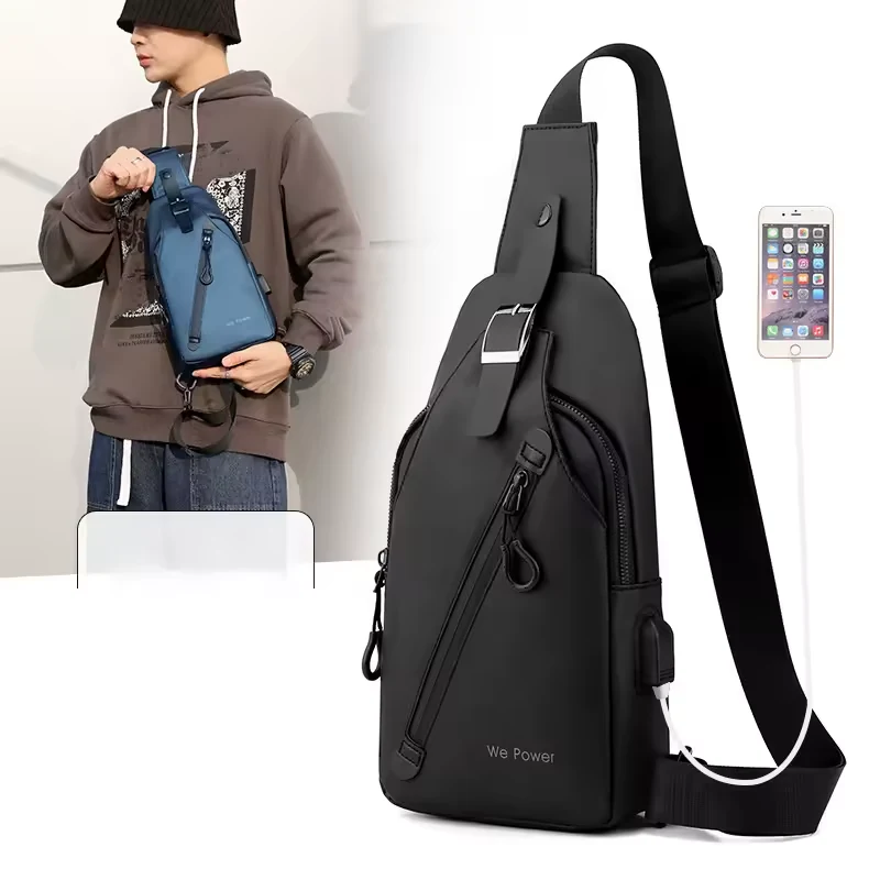 Slim Polyester Crossbody Bag with USB Charging Port product reference image