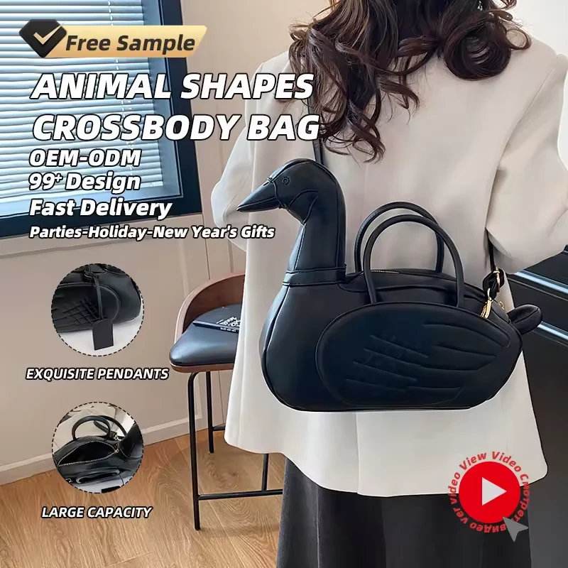 Swan-Shaped PU Crossbody Bag with Adjustable Strap product reference image