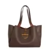 Large-Capacity PU Tote Bag with Decorative Pendant Coffee Brown color SKU reference