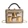 Mirrored Pearl Square Evening Bag with Detachable Chain Gold color SKU reference