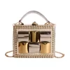 Mirrored Pearl Square Evening Bag with Detachable Chain Silver color SKU reference