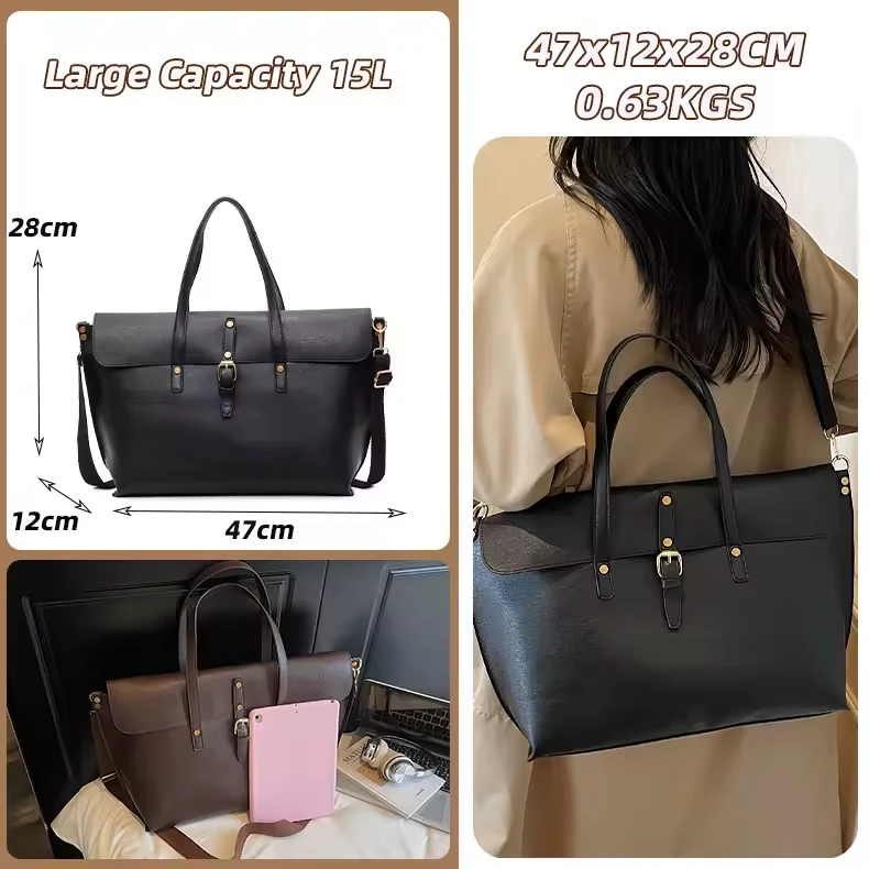 PU Shoulder Tote with Metal Snap Detail product reference image