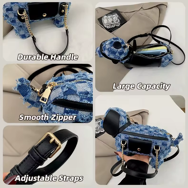 Dog-Shaped Checkered Crossbody Handbag · Two Style Options product reference image