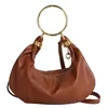 PU Shoulder Bag with Metal Ring Handle Brown color SKU reference