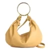 PU Shoulder Bag with Metal Ring Handle Yellow color SKU reference