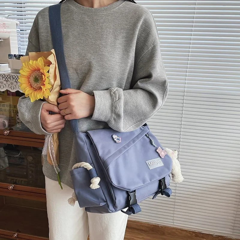 Nylon Shoulder Bag with Double Drawstring Pockets product reference image