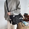 Nylon Shoulder Bag with Double Drawstring Pockets Black color SKU reference
