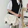 Nylon Shoulder Bag with Double Drawstring Pockets White color SKU reference