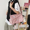 Nylon Shoulder Bag with Double Drawstring Pockets Pink color SKU reference