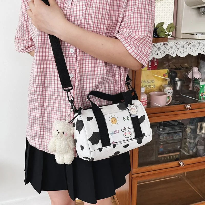 Animal-Print Nylon Shoulder Bag with Clear PVC Pocket product reference image