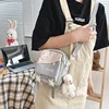 Retro Nylon Shoulder Bag with Bear Charm Blue color SKU reference