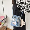 Nylon Drawstring Shoulder Bag with Five Color References Navy color SKU reference