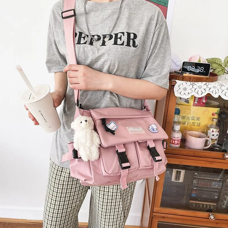 Nylon Crossbody Bag with White Bear Charm product reference image
