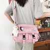Nylon Crossbody Bag with White Bear Charm Pink color SKU reference