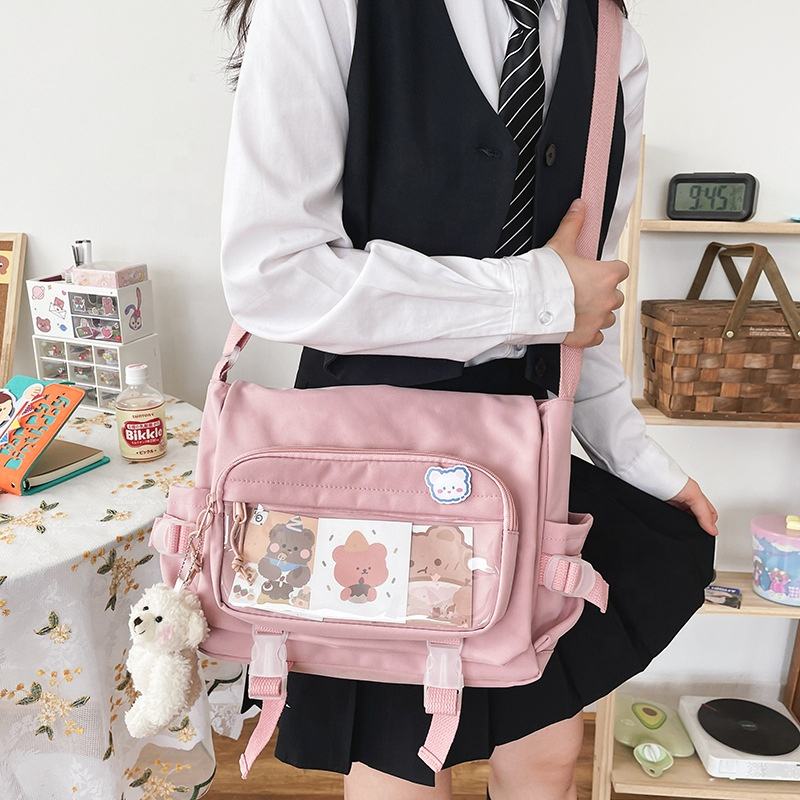 Nylon Messenger Bag with Clear Front Window Pocket product reference image