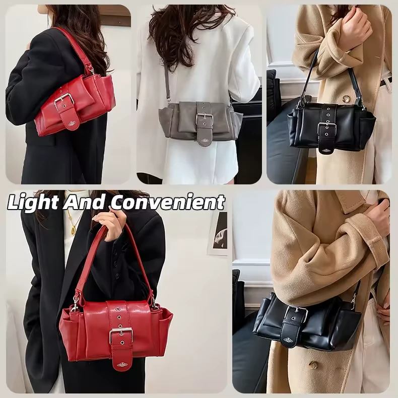 Solid-Color PU Crossbody Handbag with Adjustable Strap product reference image