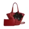 Openwork Floral PU Tote Bag with Adjustable Strap & Wallet Red color SKU reference